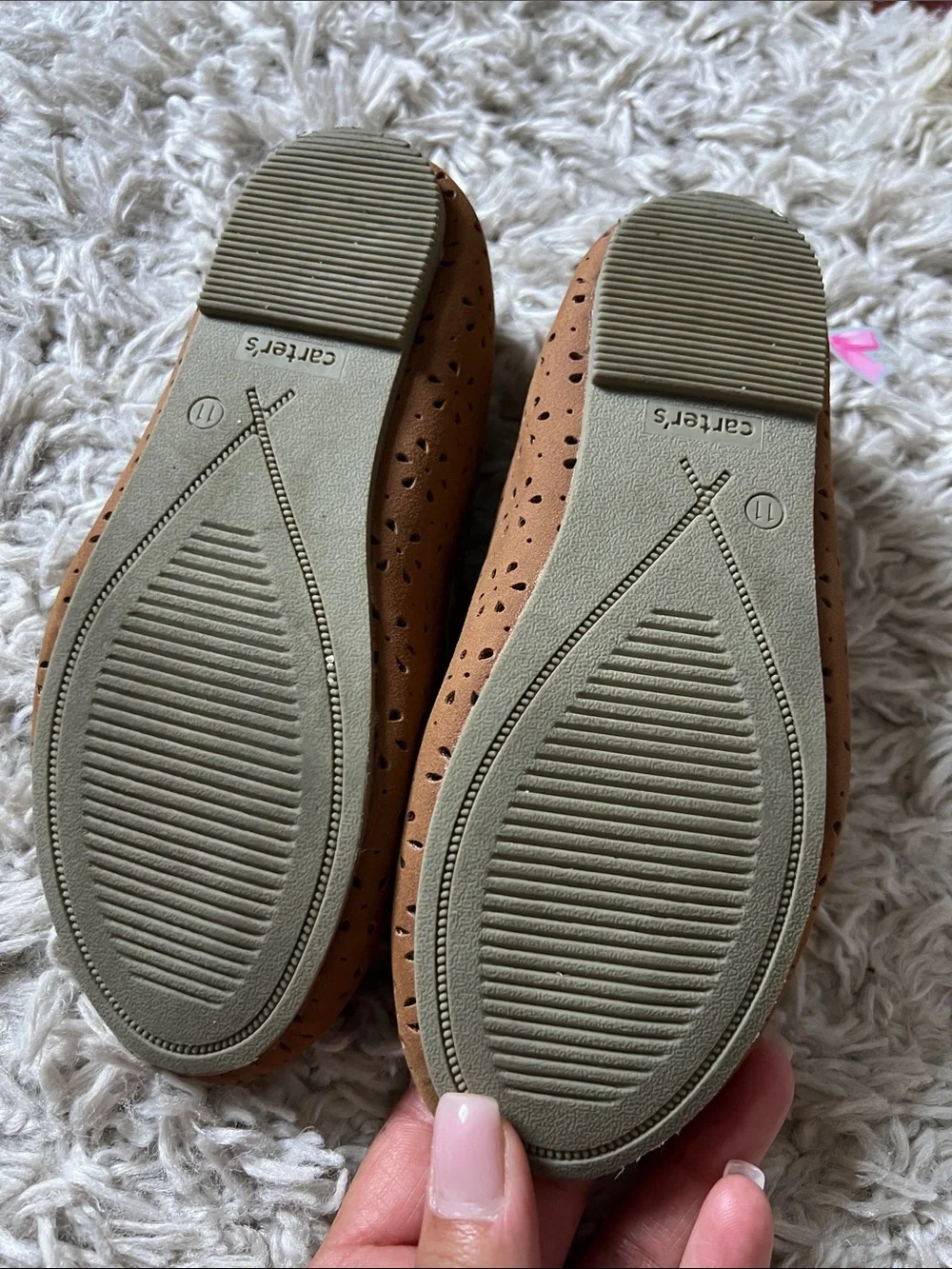 Carter's Tan/Brown Girls' Mary Jane Ballet Flats with Perforated Floral Detail